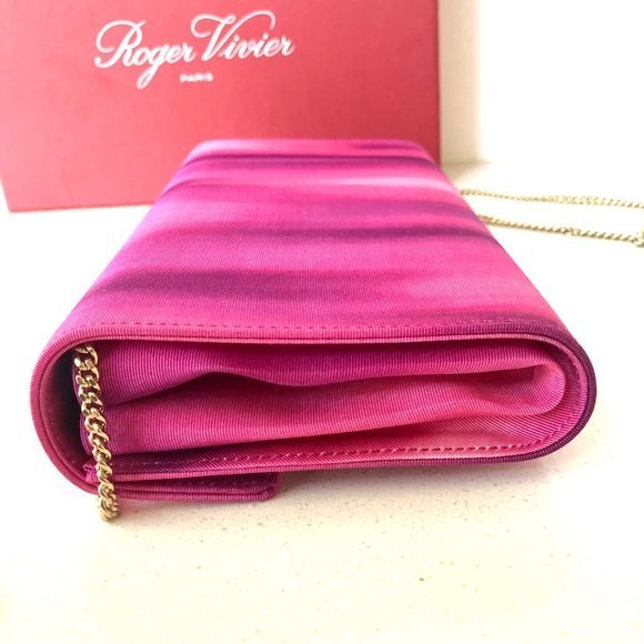NWB ROGER VIVIER BROCHE ENVELOPE BOUGENVILLE FLAP PURPLE  SATIN CLUTCH - Picture 11 of 15